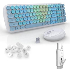 iGear KeyBee Retro Typewriter Inspired 2.4GHz Wireless Keyboard with Mouse Combo for Desktop/Laptop and Devices with USB Support, Single Nano Receiver, Round Keycaps, Cleaning Brush (White) (Green)