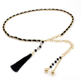 SYGA Women's Metal Belt Waist Chain Versatile Tassel Waist Pendant Women's Fashion Dress Decorative Belt(Black)