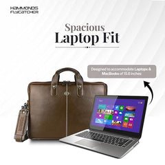 HAMMONDS FLYCATCHER Genuine Leather Office Bag for Men - 15.6 Inch Laptop Bag for Men for Professionals, Business Travelers - Adjustable Straps & Multiple Compartments - 1 Year Warranty - Brown