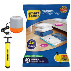 Smart Saver Polyamide Polyethylene Vacuum Compression Bags|Vacuum Storage Bags|Vacuum Bags For Travel|Space Saver Vacuum Bags(3Jumbo + 3Large With Electric And Manual Handpump),White