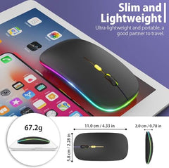 BUYFLUX LED Wireless Mouse, Slim Silent Mouse 2.4G Portable Mobile Optical Office Mouse with USB & Type-c Receiver, 3 Adjustable DPI Levels for Notebook, PC, Laptop, Computer (Black)