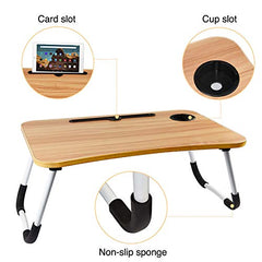 Foldable Bed Tray Lap Desk, Portable Lap Desk with Phone Slots Notebook Table Dorm Desk, Small Desk Folding Small Dormitory Table (Beige)