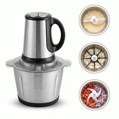 Electric Kitchen Chopper with 3 Attachments, 2L Stainless Steel Bowl, 300W Food Processor, Meat Mincer, Vegetable Cutter, Garlic Peeler, Egg Whisk, Carrot Grater for Home Kitchen