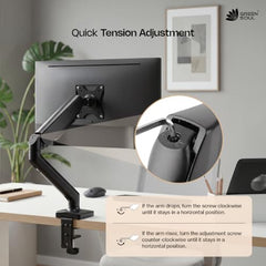 Green Soul Single Monitor Gas Spring Stand|Fits 13-32" Screen|9Kg Weight Capacity|Height Adjustable Desk Mount, VESA Plate, Grommet & C-Clamp Base|Monitor Riser for Desk|Tilt, Swivel & Rotation|Black