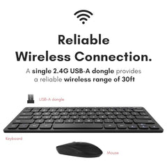 Macally Small Wireless Keyboard and Mouse Combo - An Essential Workspace Duo - 2.4G Wireless Keyboard Mouse for PC - 78 Key Mini Keyboard and Mouse with Slim Body, Quiet Click Buttons, and 3 DPI Modes