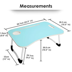 MollisHomes Laptop Table with Dock Stand Wood Smart Standard Multi-Purpose Solid/Study Table/Bed Table/Foldable and Portable/Ergonomic & Rounded Edges/Non-Slip Legs/Engineered (Blue)