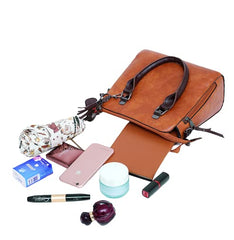 MOMISY Set of 4 Pieces Leather Finish PU Material Ladies Hand Bag, Clutch and Wallet for women (Red)