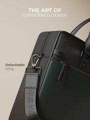 EUME Commute Laptop Bags for Men & Women Office Use| Gift | with Padded Compartment | Vegan Leather & Nylon Fabric | Fits Up to 15.6" Laptop & MacBook, 11L, Black & Forest Green