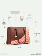 ZOUK Office Essential Bag | Jute | Vegan Leather Handcrafted Tote Bag With Double Handle Shoulder Strap | Bristel