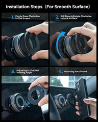 (1 Year Warranty) 360° N52 Strong Magnetic Vacuum Phone Holder, Strong Suction Mobile Mount for Car Dashboard, Windshield, Mirror & Smooth Surfaces, Hands-Free Universal Smartphone Holder - Black
