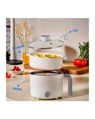 Multi Cook Electric Kettle with Steamer features 1.2L inner pot, double layered body, variable temperature control and wide mouth design. Ideal for tea, coffee, eggs, vegetables and boiling.