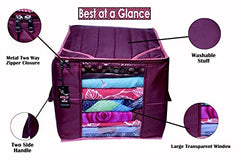 VR ATULIT BY CHOOSY 12 Flap Saree Bag | Clothes Storage Bag for Sarees, Blankets | Large Storage Bag for Clothes with Transparent Zip Covers | Foldable Quilted Bag Organizer with Handle for Wardrobe