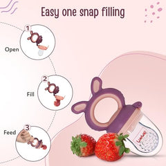 LuvLap Silicone Food/Fruit Nibbler with Extra Mesh, Soft Pacifier/Feeder, Teether for Baby, Infant, Bunny Violet & Pink