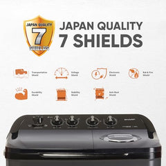 SHARP 9.0 kg, 5 star, Semi-Automatic Top Loading Washing Machine with HydroBlast Wash, Quadroniq Pulsator, 1300 RPM (ES-SD90NB-PR, Ruby Red, Pure Wave)