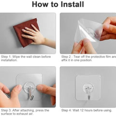 Hooks for Wall Without Drilling, 10 Pack Self Adhesive Hooks for Wall Heavy Duty Rotate Strong Nail Free for Hanging Photo Frame (Hanging Hook, Transparent)