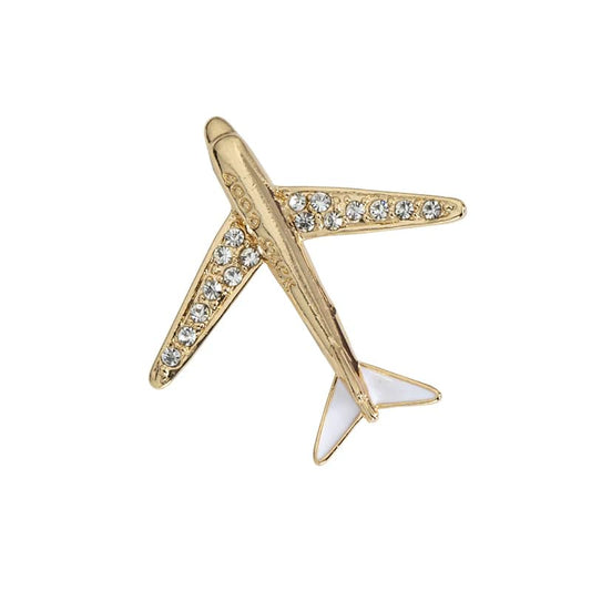 SYGA Men's Suit Aircraft Design Brooch Pin, Gold Tone with Crystal Accents