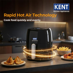 KENT Digital Air Fryer 5L | 1400W | Bake, Grill & Roast | Up to 80% Less Oil Usage | 8 Preset Menu | Rapid Heat Circulation | Digital Display & Touch Control Panel | Glass Window with in built Light