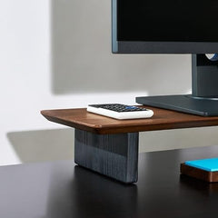 carpentray Wooden Computer Long Monitor Stand, Monitor Riser Desk Shelf Desktop Legs Stand TV Laptop Riser with Keyboard Storage Desk (Walnut (80cm, Black Legs)