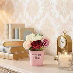 Dekorly Premium Artificial New Rose Flower with Pink Decorative Pot (Storage Large) – 22 cm Faux Flower Arrangement for Home Decor Living Room Bedroom Office Decor (1, Rose)