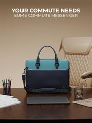 EUME Commute Laptop Bags for Men & Women Office Use| Gift | with Padded Compartment | Vegan Leather & Nylon Fabric | Fits Up to 15.6" Laptop & MacBook, 11L, Black & Forest Green