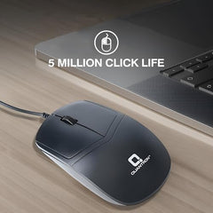 QUANTRON Clicker Wired Mouse | ABS Plastic | 3 Buttons | 1000 DPI | Hi-Precision Operation | Sweat-Resistant | Ergonomic Anti-Fatigue | 1.1m Cable |