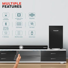 Honeywell Moxie V500 10W Portable USB Wired Soundbar, Speaker for PC,Desktop and Laptop with Volume Control and 3.5 mm AUX,2.0 Channel,52mmX2 Drivers,Plug &Play,2 Yrs Maufacuturer Warranty