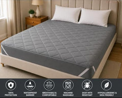 Mattress Protector King Size Waterproof Quilted Mattress Topper Cover with Elastic Corner Straps, Breathable Soft Non-Woven Back, Machine Washable Mattress Pad (72 x 78 Inch,), Grey