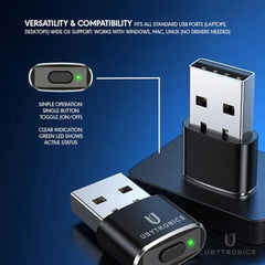 UBYTRONICS USB Mouse Jiggler & Auto Clicker, Automatic Cursor Mover with Multiple Modes, Plug & Play USB Device to Prevent Computer Sleep, Long Press On/Off, 1 Click/Sec Auto Clicker Mode(Black)