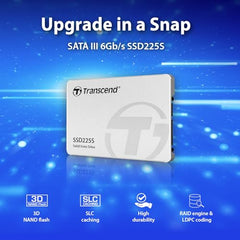 Transcend 250GB 225S 2.5" SATA Internal SSD | SATA III 6Gb/s | 3D NAND Flash | up to 500/330 MB/s | DDR3 DRAM | 3 Yrs Warranty | Fastest Solid State Drive | TS250GSSD225S