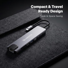Amkette 8-in-1 Plus (A+C) USB Hub for Laptop, USB Hub Type C with USB 3.0, SD/TF Card Reader, 3.5mm Audio Jack, External HDD Support, Type C Hub Compatible with Windows, macOS & Linux
