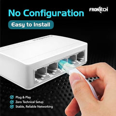 FRONTECH 8 Port Gigabit Ethernet Switch | 10/100/1000Mbps | Plug & Play LAN Hub for Router, Computer, Gaming Console, Printer & IP Camera | Wall Mountable | Hi-Speed Network Switch (NC-0052)