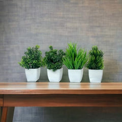 Litleo Plastic Artificial Plants Mini, Eucalyptus Potted Faux Decorative Grass Plant For Home Decor, Indoor, Office, Desk, Shelf, Table Decoration (Pack Of 4), Green