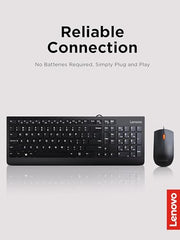 Lenovo 305 USB-C Wired Keyboard & Mouse Combo, Black, Spill-Resistant, Narrow Border, Adjustable Tilt, Full-Size Keyboard & Mouse, Compatible with Laptop, PC, Tablet, USB-C Connectivity Gaming Office
