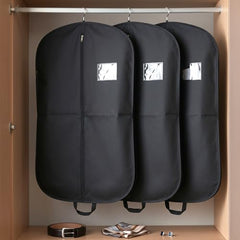 Kuber Industries Non Woven Foldable Men's Coat Blazer Suit Cover|Zipper Closure with Small Window|Sturdy Hook & Durable Handle|Size 94 x 61 x 1 CM|Pack of 3 (Black) -CTKTC041367