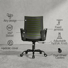 CELLBELL Desire C104 Mesh Mid Back Chair | Ergonomic Office, Study, Revolving, Computer Chair for Work from Home Heavy Duty Metal Base, Seat Height Adjustable (Black)