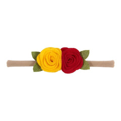 MOMISY Headbands Flowers Soft Synthetic Hairbands for Baby Girls, Infants and Toddlers, Pack of 3 - Multicolor (Free Size, Peach Red Golden)