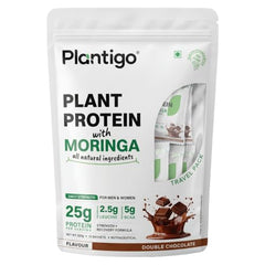 Plantigo Plant Protein Powder with Moringa Superfood | 25g Protein, 5g BCAA, 2.5g Leucine, Digestive Enzymes | 3rd Party Lab Tested | Lush Mango Flavor - Travel Pouch