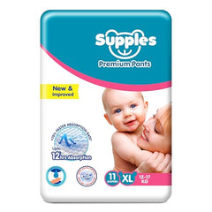 Amazon Brand - Supples Premium Baby Diaper Pants | 108 Baby Diapers | XL | 12-17 Kg | 12 Hrs Absorption | Cushiony Cotton Soft Fabric | Phthalates-Free | Triple Leak Guard | 54 Count, Pack of 2