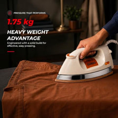 Usha 3710 1000Watt 1.75 kg Heavy Weight Dry Iron | Double Coat Golden Non Stick Soleplate for Longer Durability | Extra Long Soleplate | 360° Swivel Cord | 2 Years Warranty | (White)