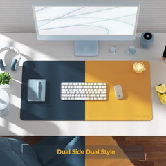 V-CUBE Designs Premium Vegan Leather Dual Color Desk Mat 75X40cm 1.8mm Thick| Laptop Mat/Extended Large Mouse Pad, Reversible Deskspread |High Tear/Peel Strength|Anti-Slip,Splash-Proof| Blue&Yellow
