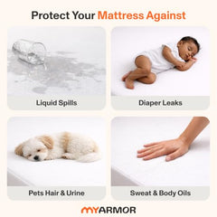 MY ARMOR Waterproof Mattress Protector King Size, 78x72, 6.5x6 feet, Double Bed Protector Sheet Cover, Breathable and Hypoallergenic Ultra Soft Fitted Terry Cotton Feel Fabric, Elastic Skirting, Grey