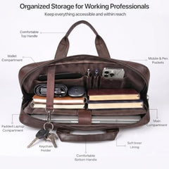 RIONTO Elite Vegan Leather Laptop Bags for Men Office Use | Upto 15.6 inch | Expandable Bottom | Mobile & Pen Compartment with Multiple Organizers | Professional Office Bag for Man & Women - Tan