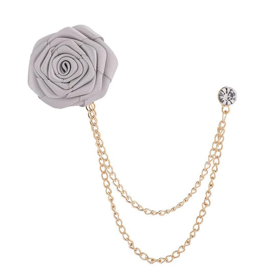 SYGA Rose Flower Brooch Pin for Men & Women,Beautiful Fashion Jewelry with Chain Design(Silver Grey)