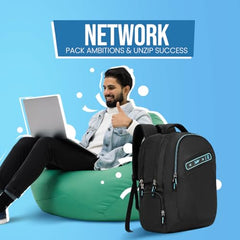 Skybags Porto Spacious 40L Weekender Backpack, 2 Compartments, Black-Blue | Laptop Compatible (Upto 17"), Front & Shoe Compartments, Padded Handles, Travel/ Office Bag, Unisex, 1-Year Global Warranty