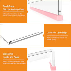 Beego Ergonomic Computer Keyboard Stand Holder Clear Acrylic Keyboard Riser Tilted Keyboard Holder Keyboard Tray with Lightpink Non-Slip Strip for Easy Typing at Home School Office Desk Accessories