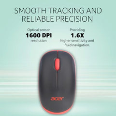 acer Flow Wireless Mouse | 1600 DPI Optical Sensor | 2.4GHz Wireless with USB Nano Receiver | Ergonomic Lightweight Design | Smooth Tracking for Laptop, PC & Mac – White/Green