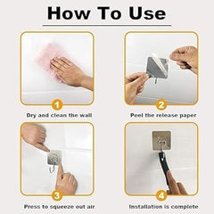 DME SALES Heavy Duty Self Adhesive Wall Hooks | Waterproof PVC Sticky Hooks Stainless Steel Big Hooks for Home Storage Bathroom Kitchen | Silver Multipurpose 10KG Capacity (Golden Hook 10-pcs)