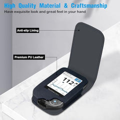 MEDMAX Case for Freestyle Libre 3/2 / Libre Reader Blood Glucose Monitor, Case with Neck Holder for Hanging, Faux Leather Protective Cover with Carabiner Clip for Diabetics (Navy Blue)