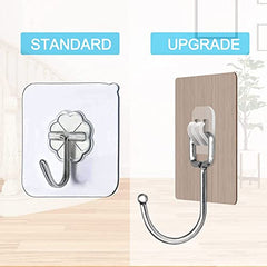 AMIQUS 10 Pcs Hevy Duty Self Adhesive Hook for Hanging Kitchen Item and Other Stainless Steel, Gold Waterproof, Strong Towels, Keys, Utensils,Robes Double-Sided Transparent (Double Claw V Shape)