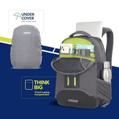 American Tourister Martt+ 01 | 28L Backpack | 17" Laptop Bag | 3.5 Compartments | Office & College Backpack for Men and Women | Rain Cover Included | Grey | 1 Year Global Warranty